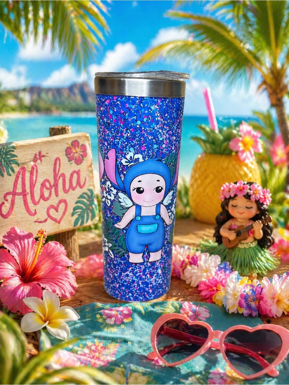 Blue Glitter Sonny Angel Tumbler - Unbranded Cute Character Travel Cup